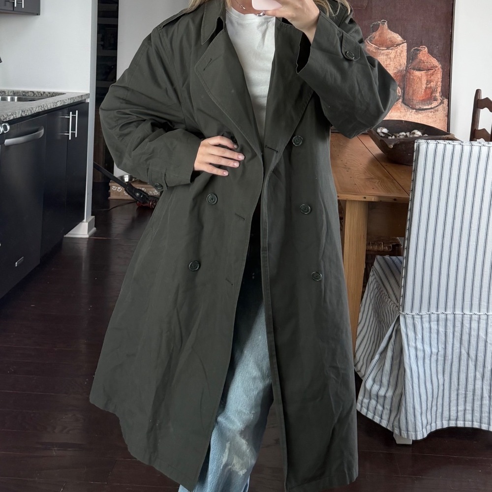 Vintage Hart Schaffner Marx Deep Green Cotton Blend Classic Trench Coat